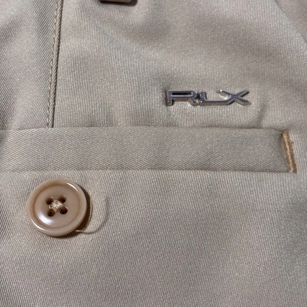 RLX Ralph Lauren Mens Khaki Tan Golf Chino Pants Flat Front Performance Trousers